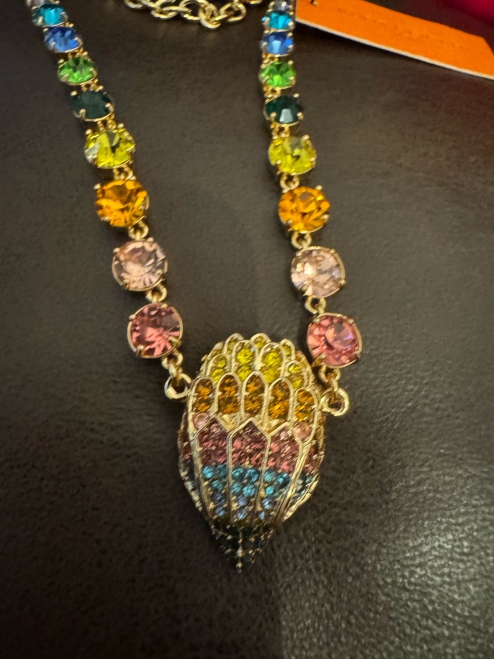 Kurt Geiger Rainbow Crystal Pendant Necklace with Gold-Tone Chain - Picture 2 of 5